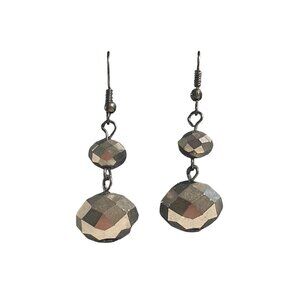 Faceted Black Glass Bead Dangle Drop Earrings Elegant Lightweight Hook Design